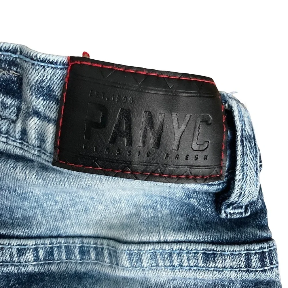 PANYC Distressed Moto Striped Denim Shorts 4
